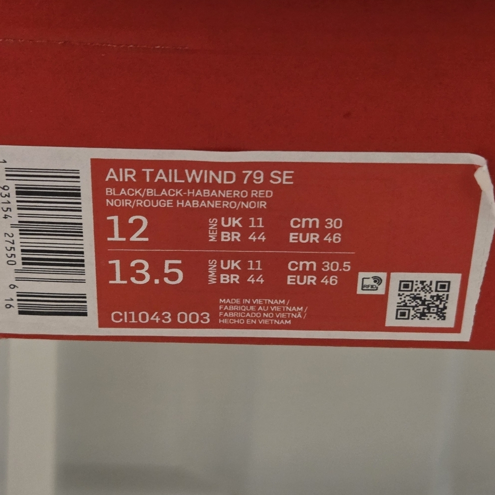Nike Air Tailwind 79 SE Black Size 12 Excellent Condition With Box - Picture 5 of 6